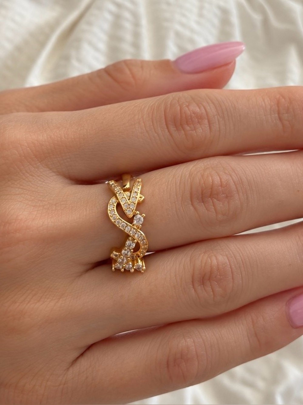 Gold Crystal Accent Women's Designer Ring